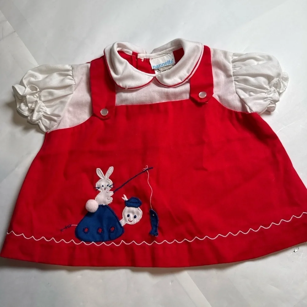 Vintage Nannette Vibrant Red and White Apparel